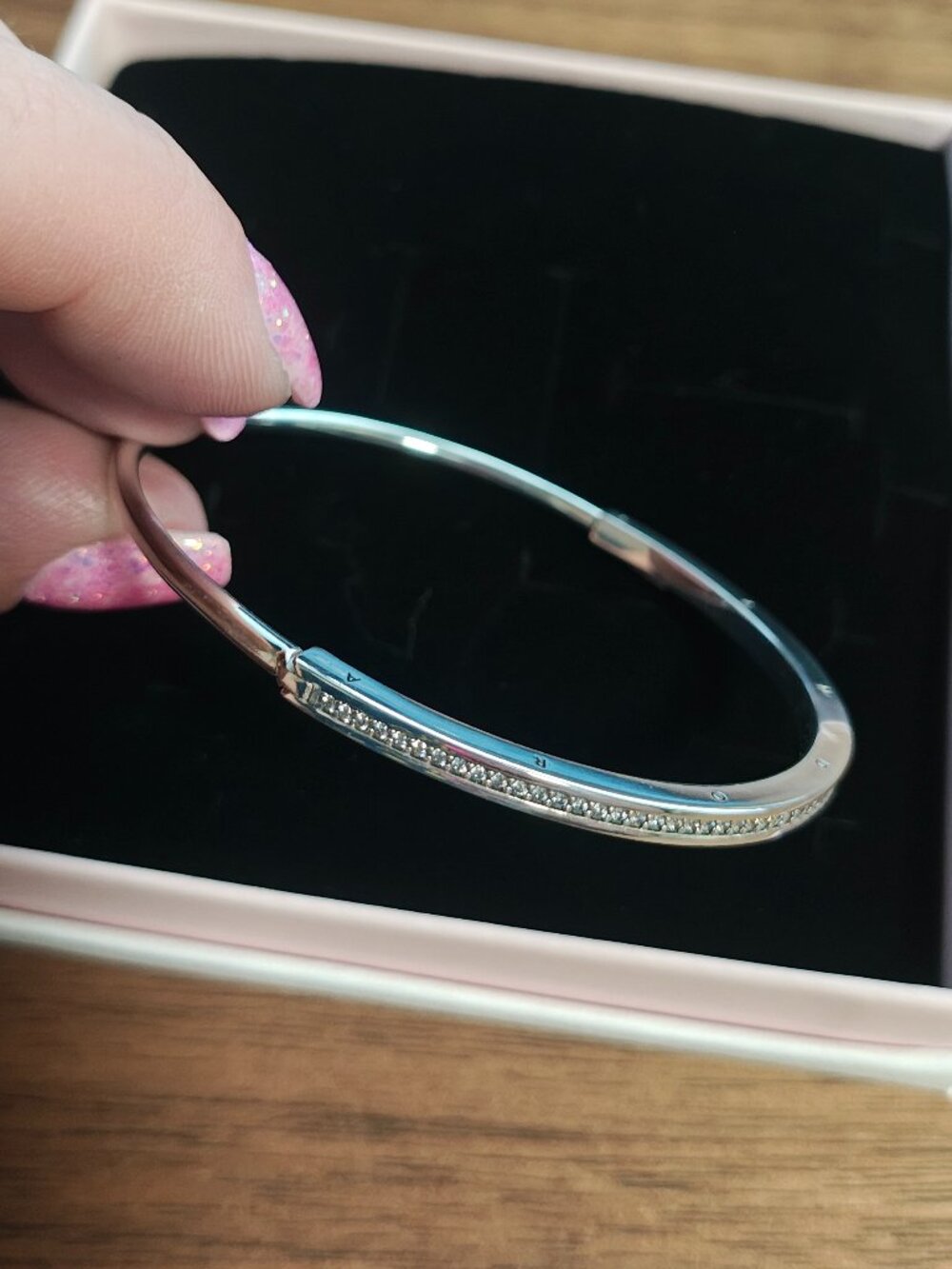 Authentic Pandora Signature I-D Pavé Bangle 592313C01 Sterling Silver CZ Bracele
